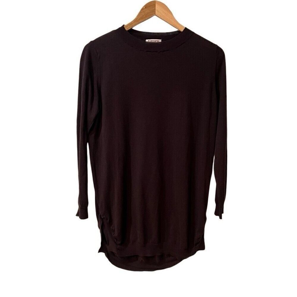 KANGRA Cashmere Silk Womens Fine Knit Tunic Jumper Long Sleeve Medium Brown